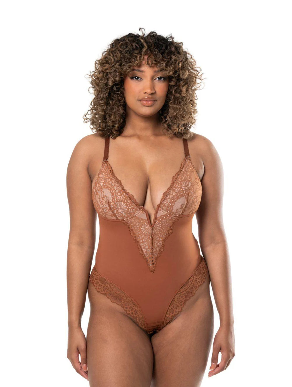 V-Neck Half Laced Snatched Bodysuit