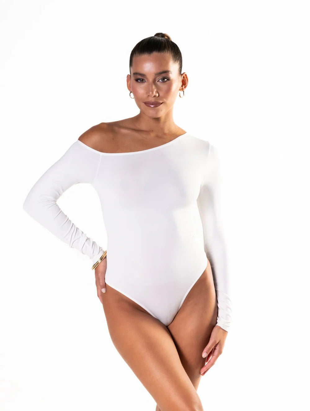 One Shoulder Long Sleeve Thong Snatched Bodysuit