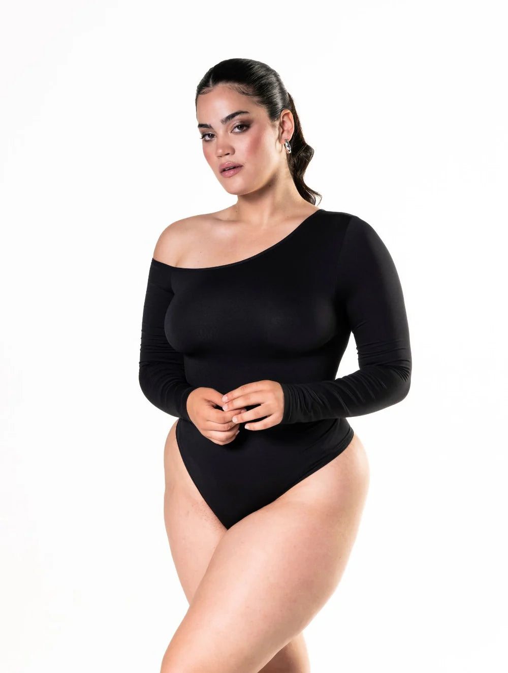 One Shoulder Long Sleeve Thong Snatched Bodysuit