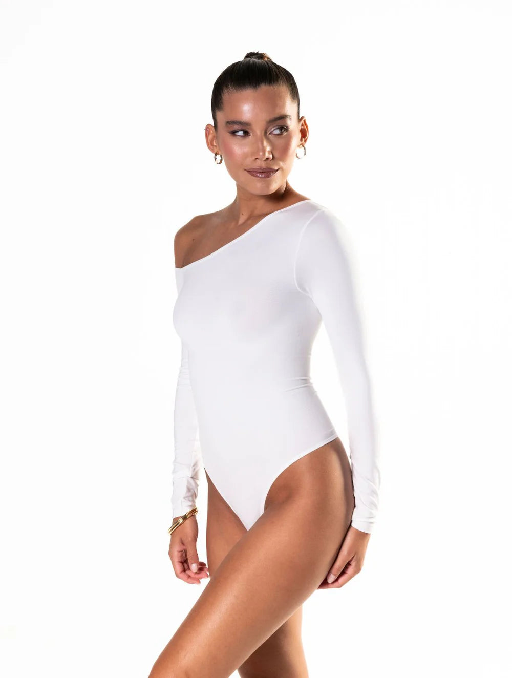 One Shoulder Long Sleeve Thong Snatched Bodysuit