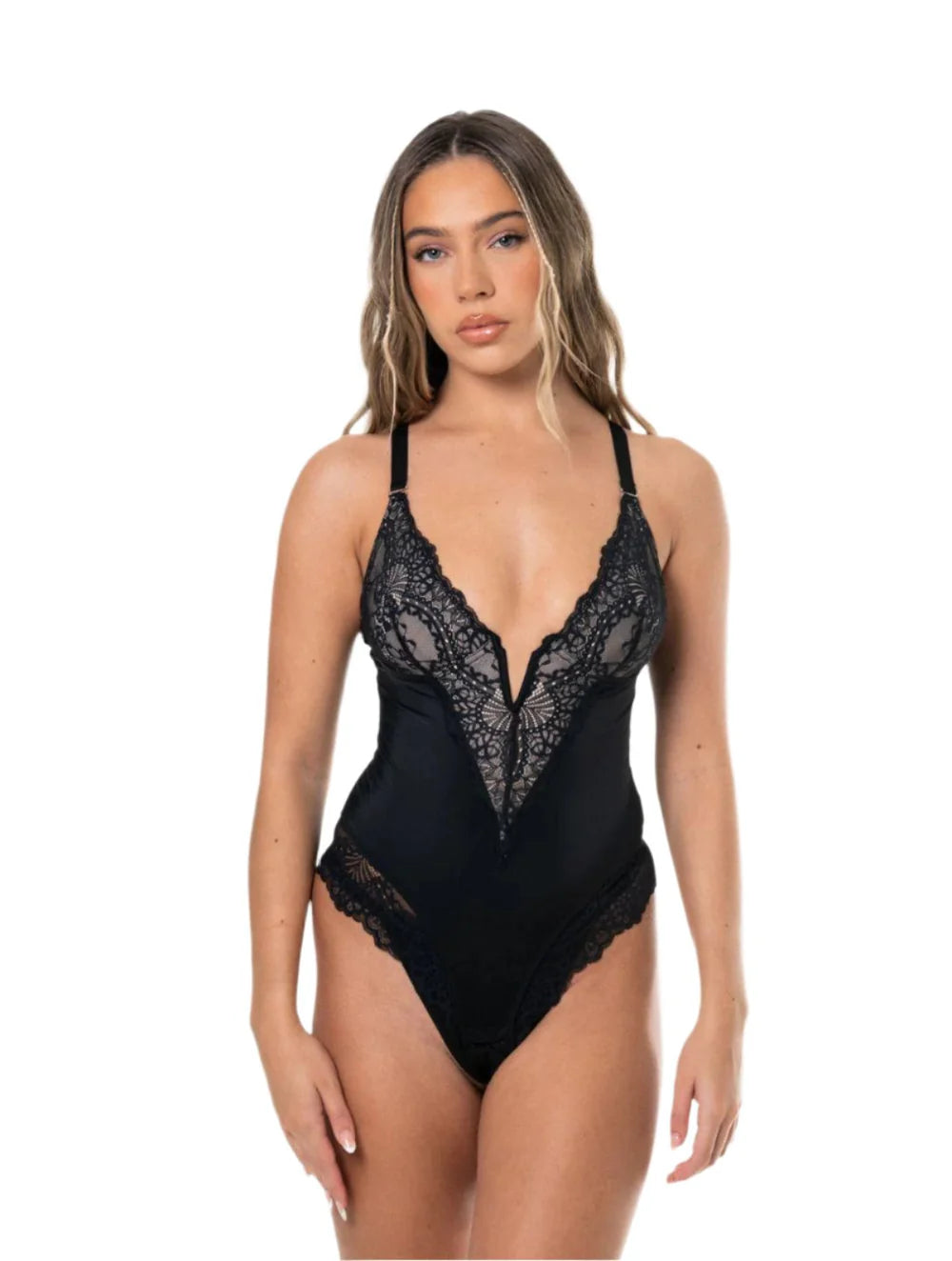 V-Neck Half Laced Snatched Bodysuit