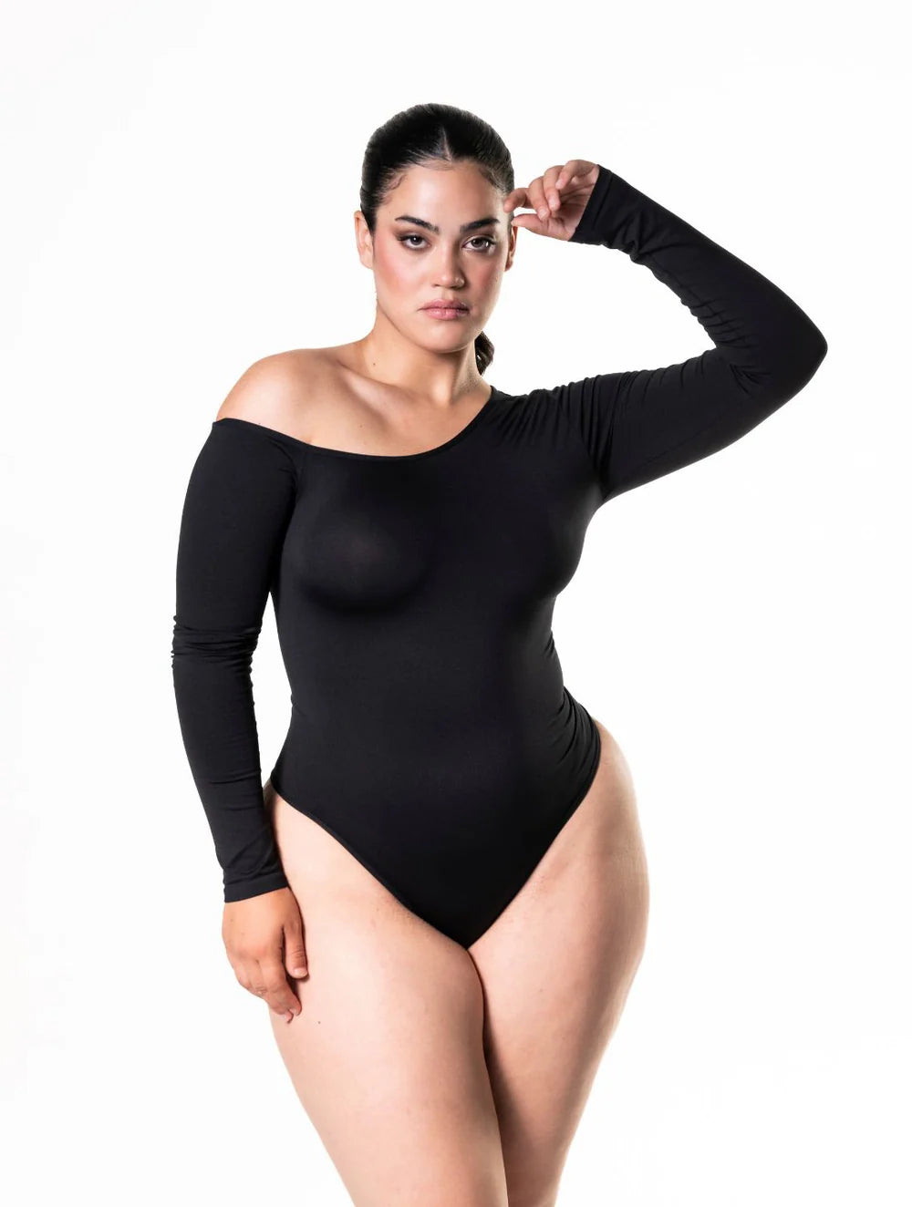 One Shoulder Long Sleeve Thong Snatched Bodysuit