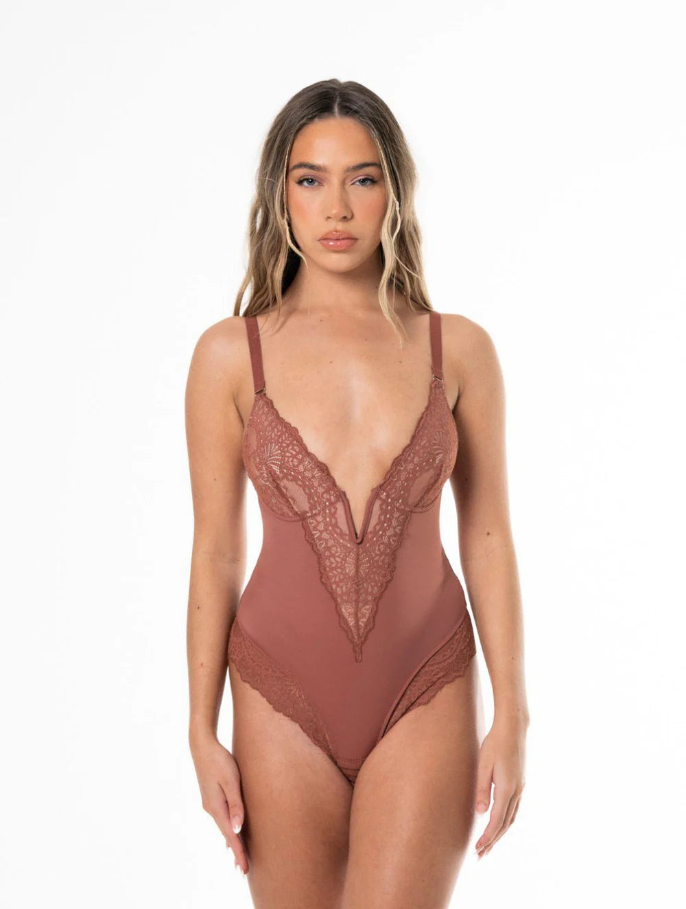 V-Neck Half Laced Snatched Bodysuit