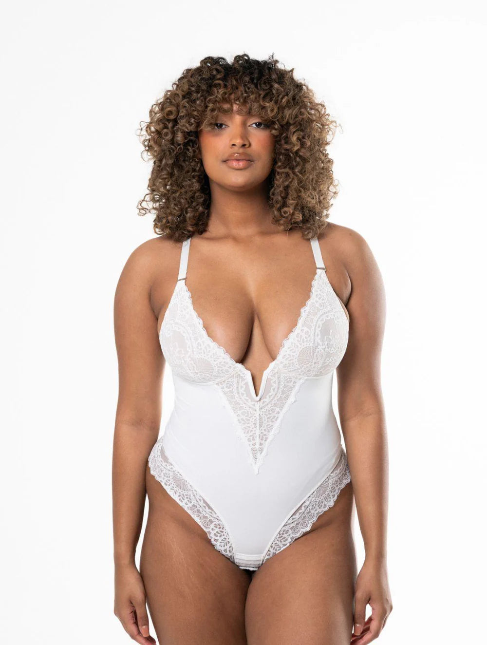 V-Neck Half Laced Snatched Bodysuit