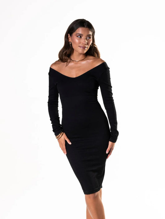 V-Neck Long Sleeve Snatched Dress