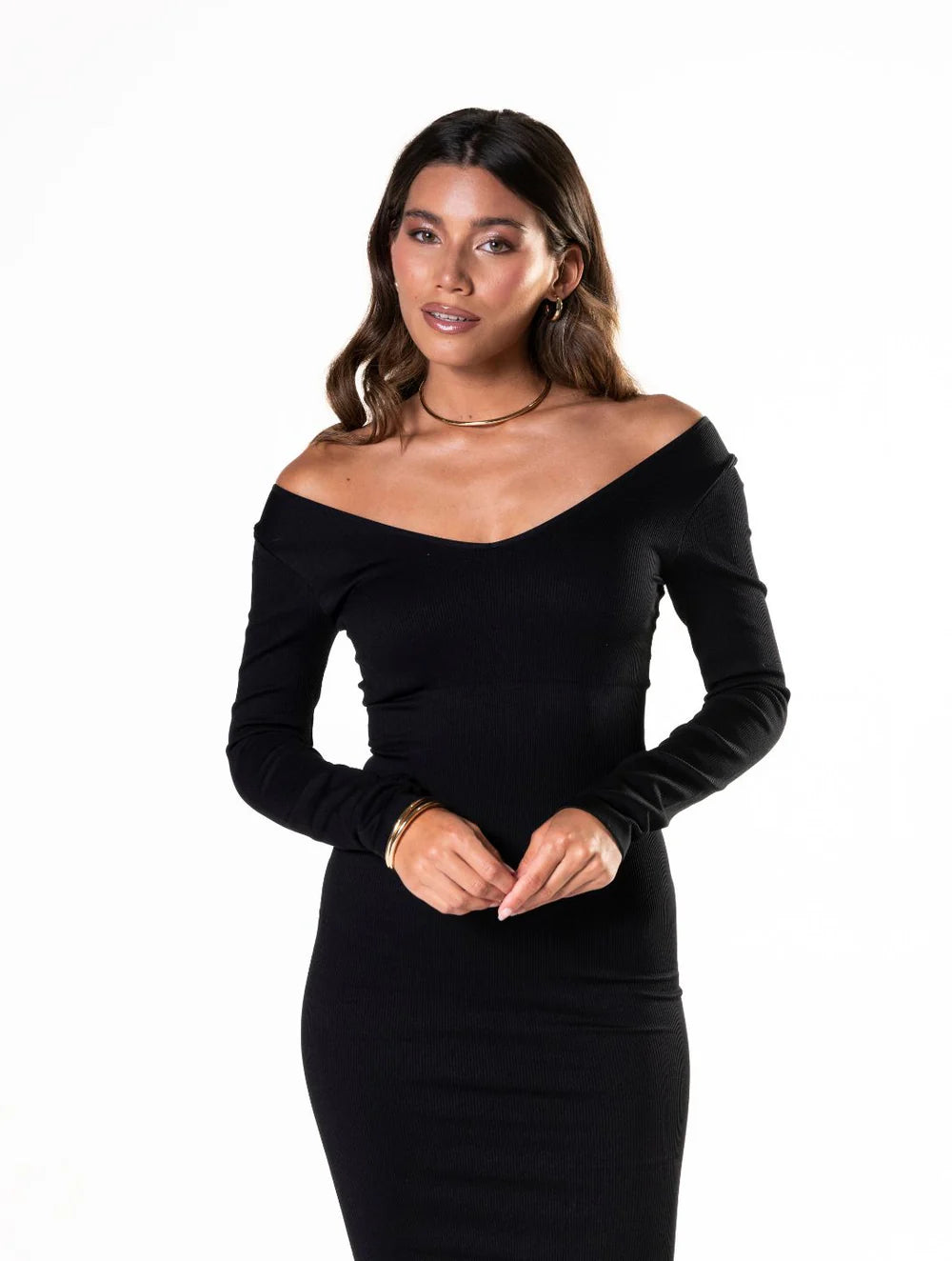 V-Neck Long Sleeve Snatched Dress