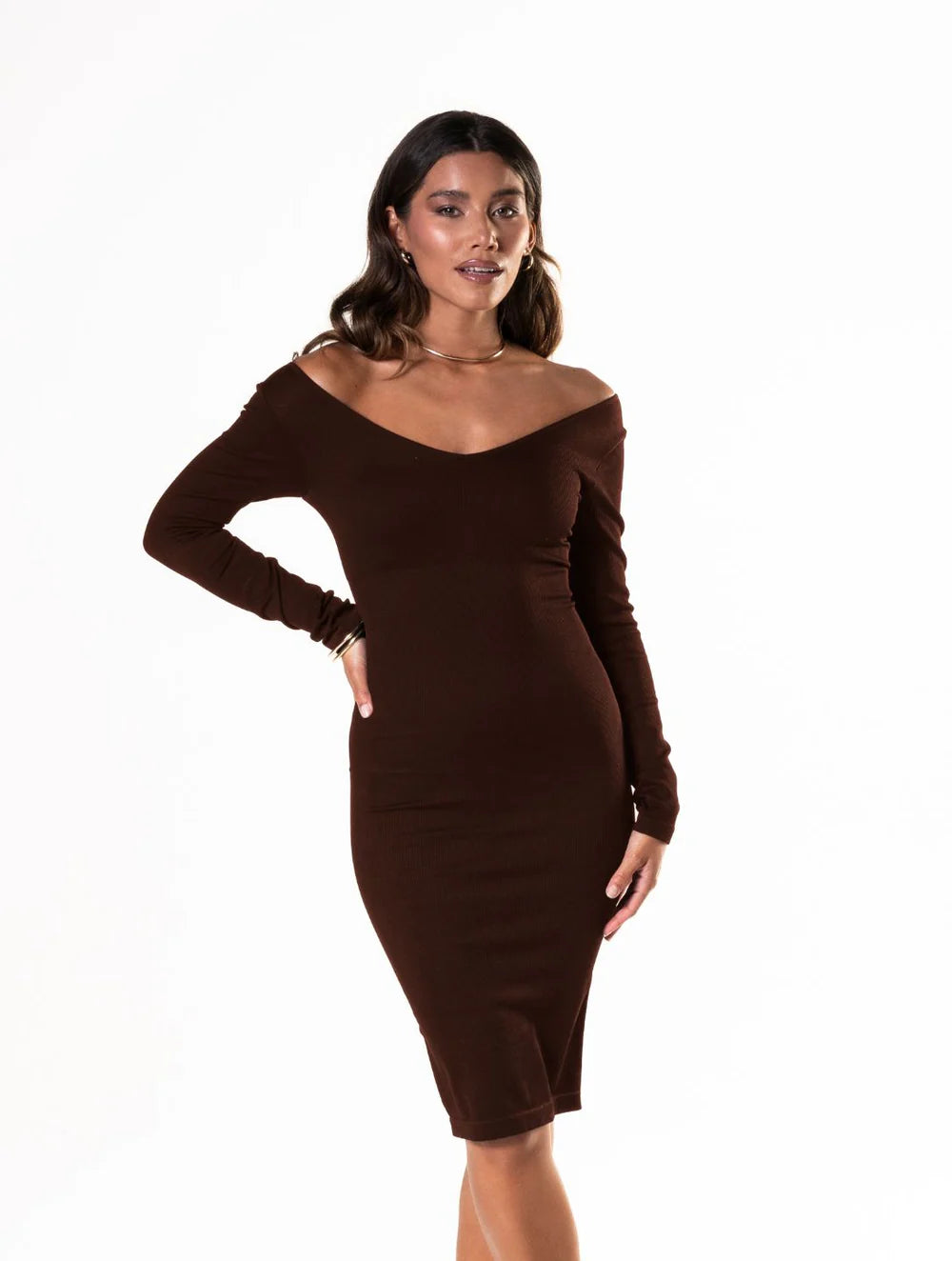 V-Neck Long Sleeve Snatched Dress