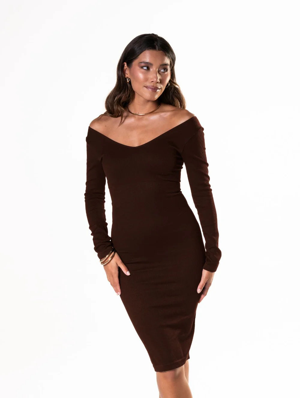 V-Neck Long Sleeve Snatched Dress