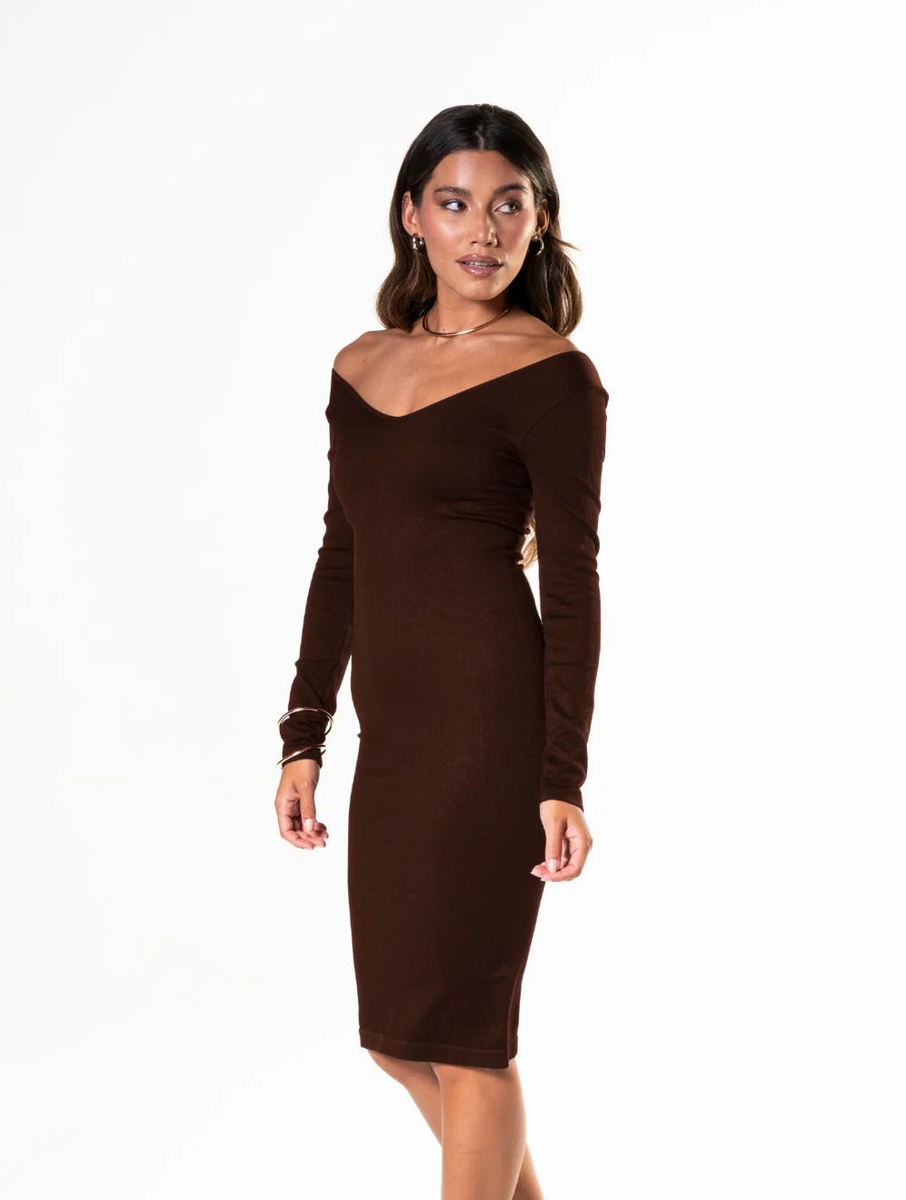 V-Neck Long Sleeve Snatched Dress